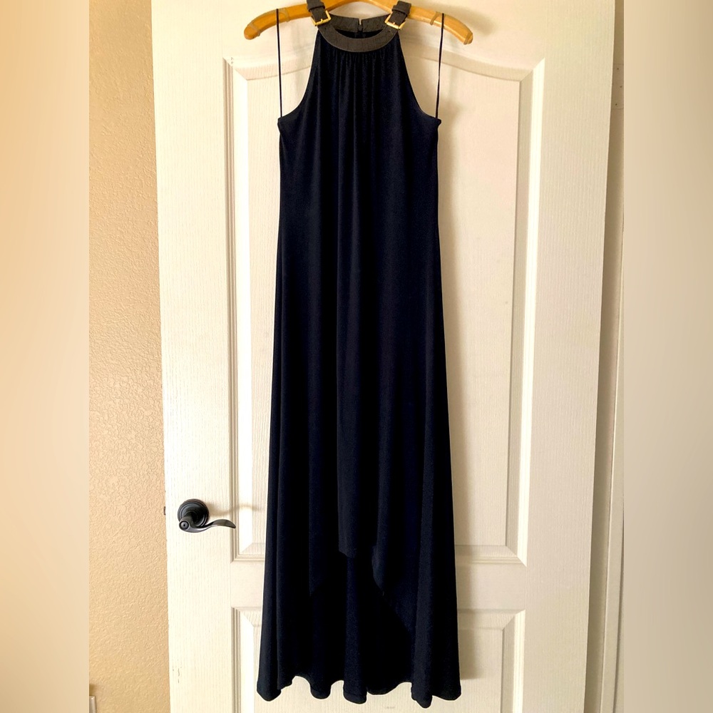 EUC WOMENS MICHAEL KORS NAVY HALTER DRESS HI LOW XS